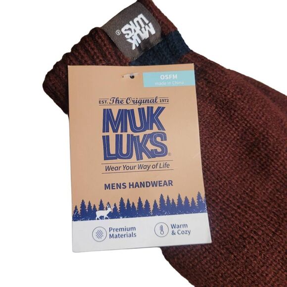 Muk Luks Men's Ox Blood/Navy Acrylic Knit Gloves NEW - Picture 6 of 8